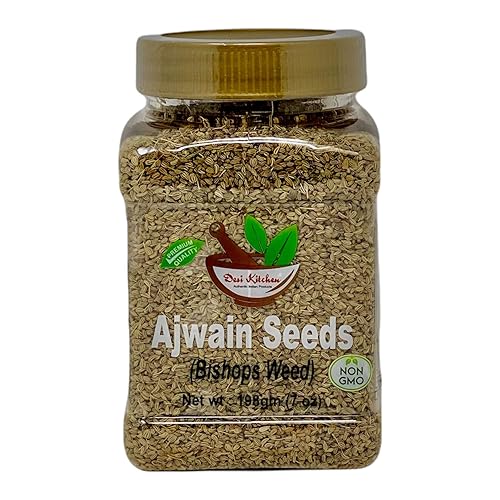 Desi Kitchen Spices All Natural | Sin sal | Vegano | Sin OMG | Semillas Ajwain (hierba Bishops) 198 gm (7 oz)