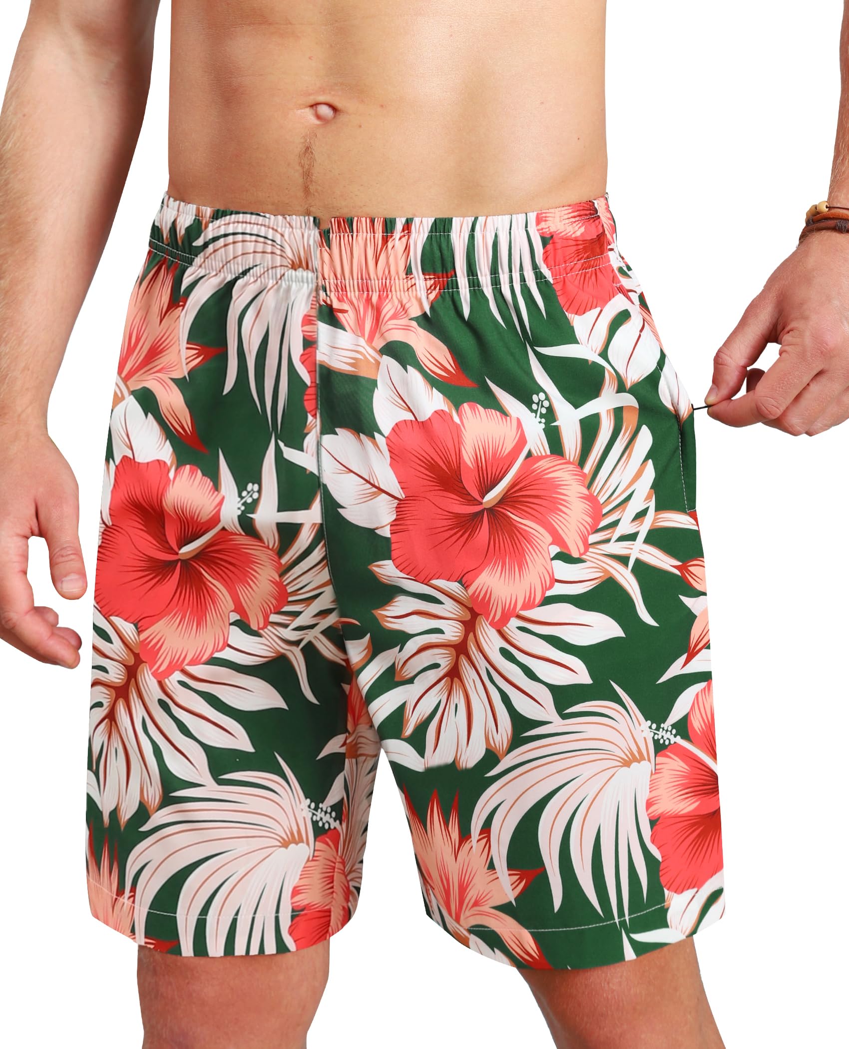 Gleeease Men's Swim Trunks 9 Inch Printed Quick Dry Swim Shorts with Zipper Pocket No Liner Board Shorts Bathing Suit