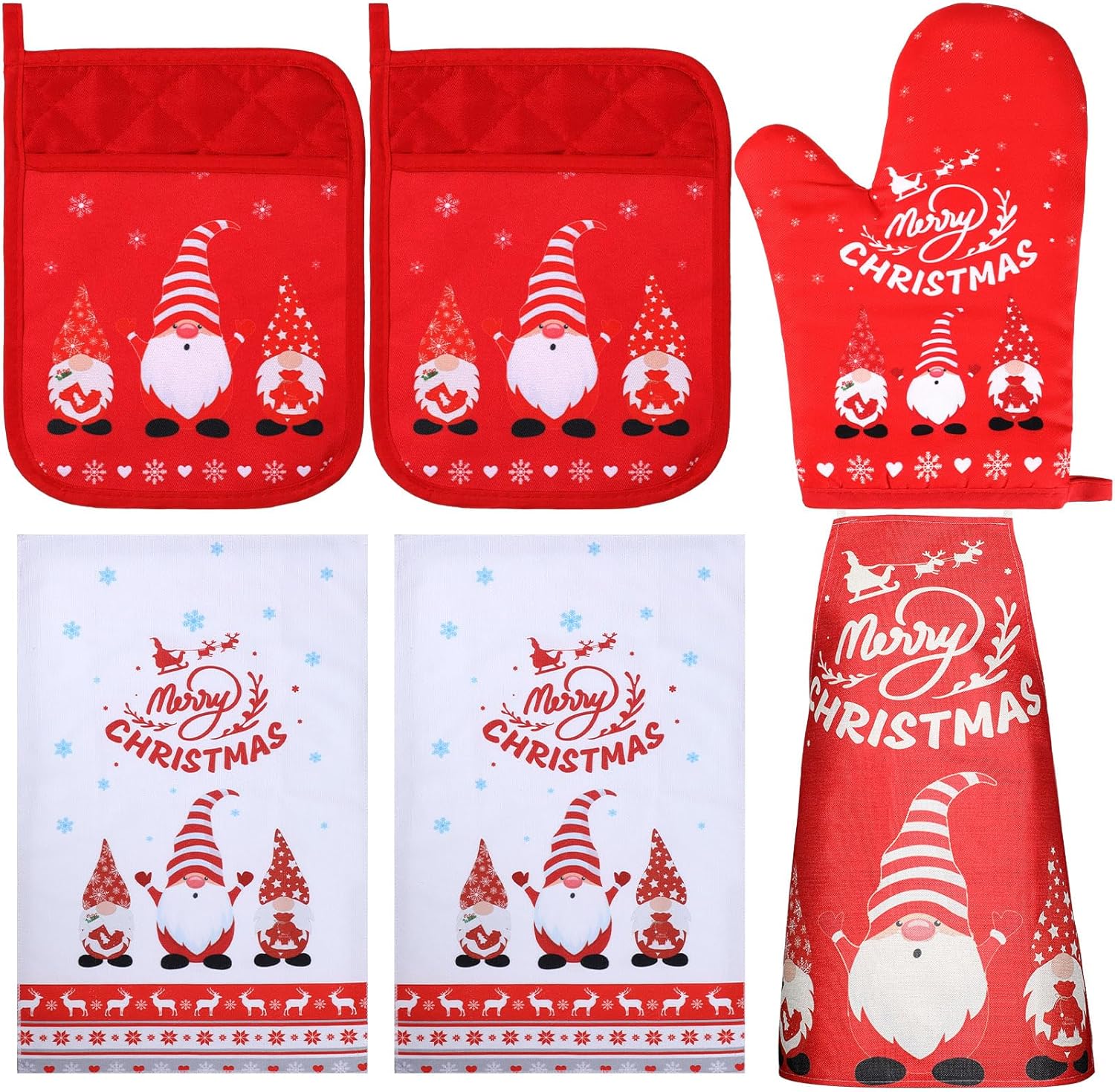 Sliner 6 Pcs Christmas Dish Towels Pot Holders Oven Mitts