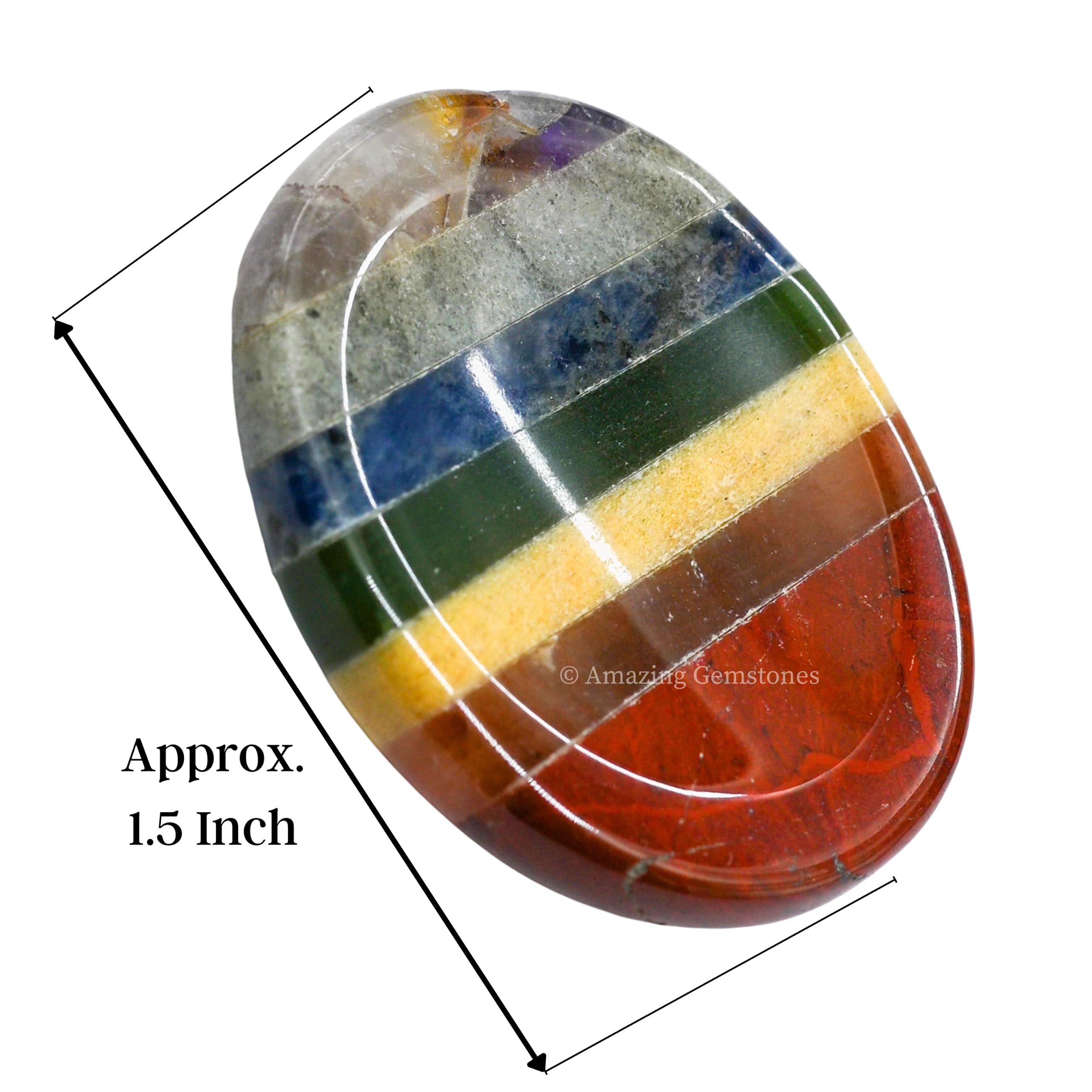 Amazing Gemstone Pietra di Preoccupazione per Il Pollice per la guarigione del Cristallo ~ Pietra cabochon Ovale ~ Pietra palmare Tascabile in Cristallo Naturale Facile da trasportare (7 Chakra)