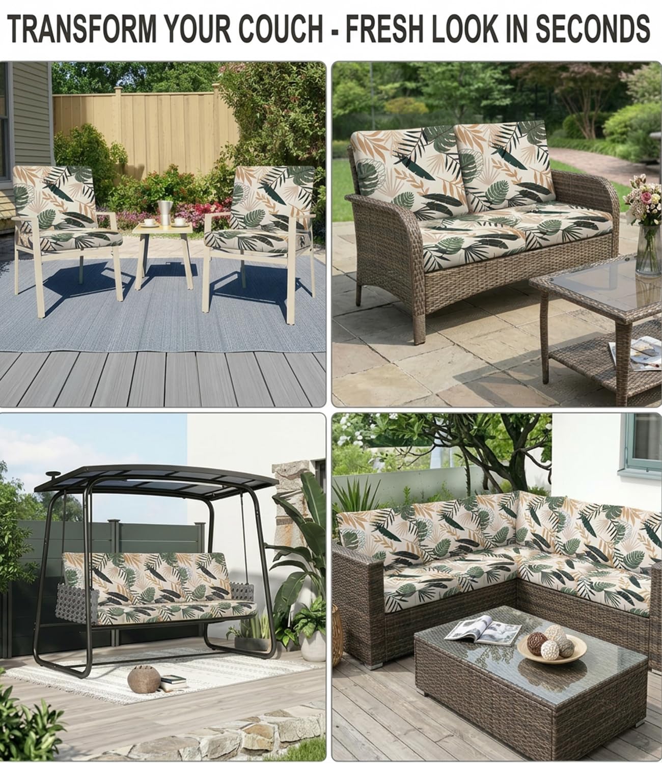 Hiseng Housses de Coussin de Canapé D'extérieur Extensibles Lot de 8, Imprimé Housses de Coussin de Siège Canapé de Remplacement pour Salon de Jardin, Meubles de Terrasse
