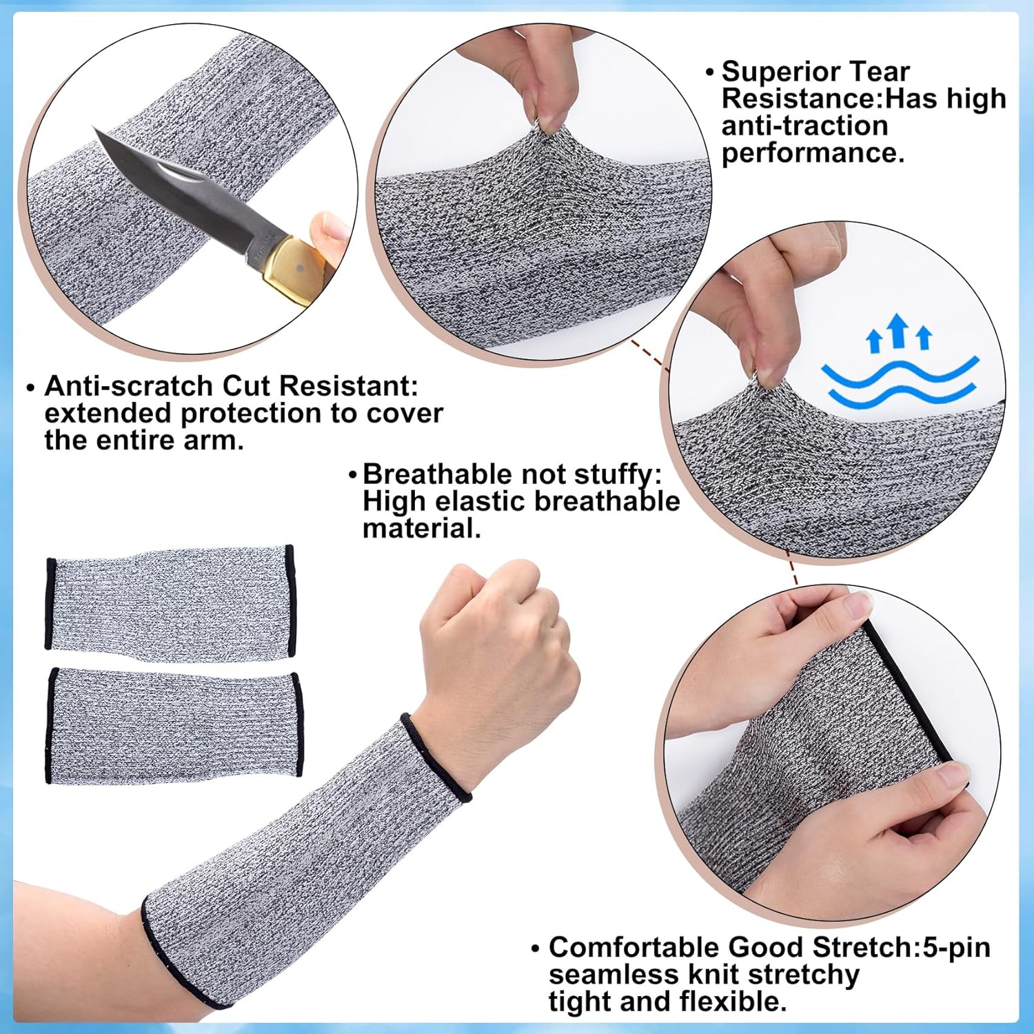 Cut Resistant Sleeves, Breathable Arm Protectors for Thin Skin, Elastic Bite Safety Reusable Protective Arm Guards Sleeves for Industrial Kitchen Garden- Grey - Image 3