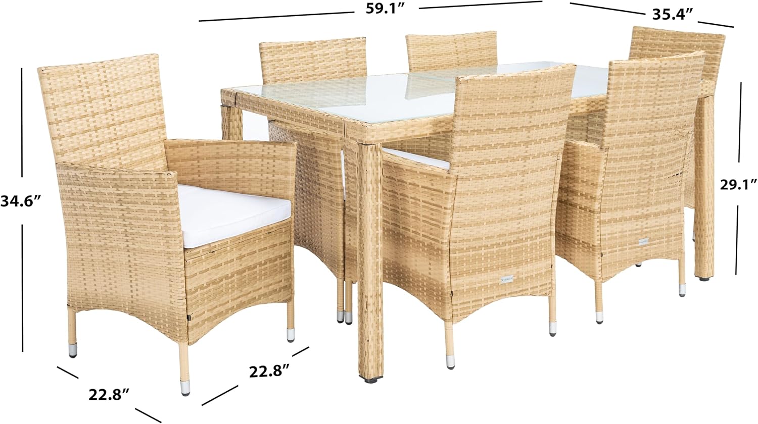 SAFAVIEH Outdoor Collection Jolin Natural/White Cushion Wicker Dining Set