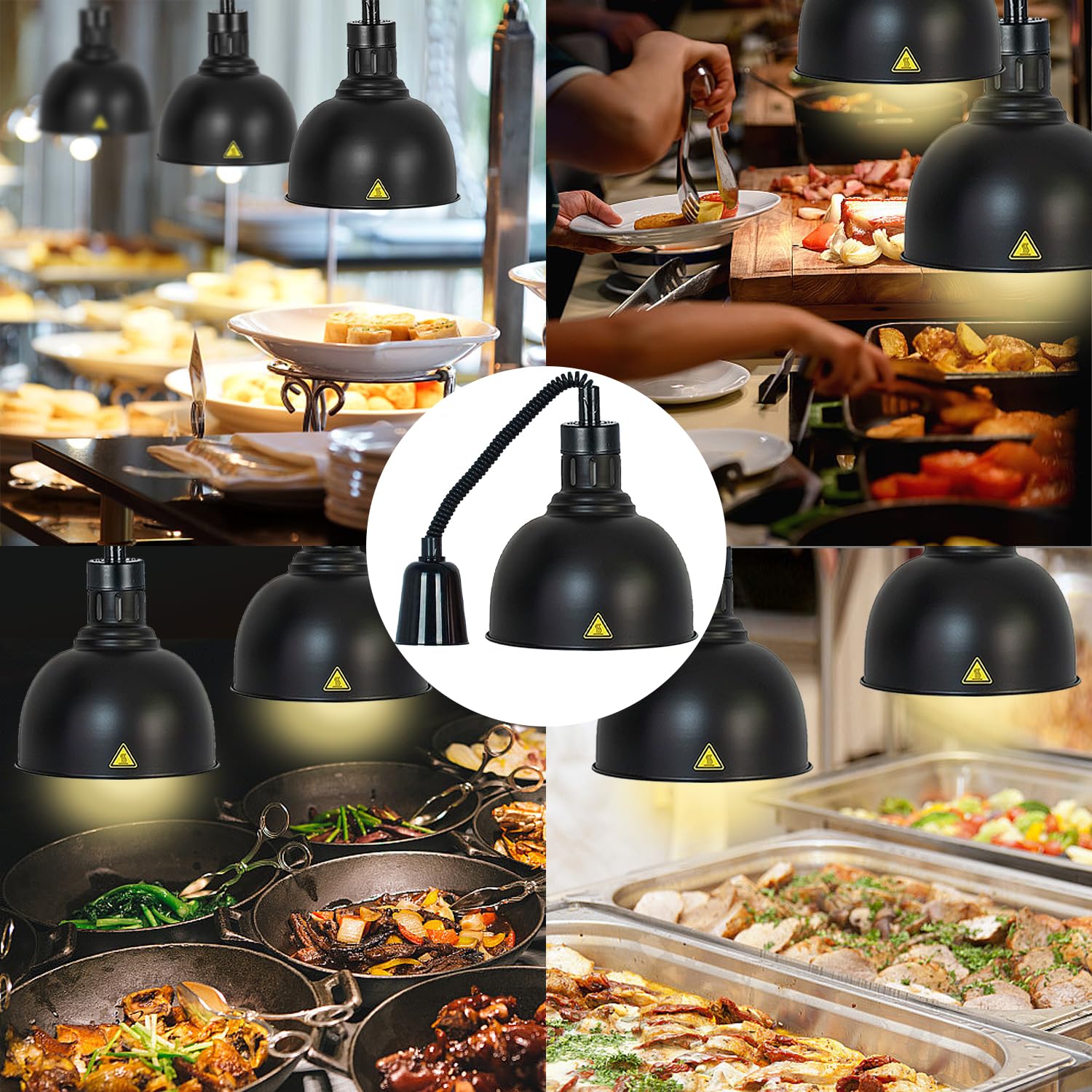 Lampada Riscaldante per Alimenti, Sospeso Lampade Scaldavivande Cucina, Regolabile Lampade Riscaldare Cibo, Lampada Scaldavivande Ristorante per Hotel, Buffet, Catering(B-25cm,1)