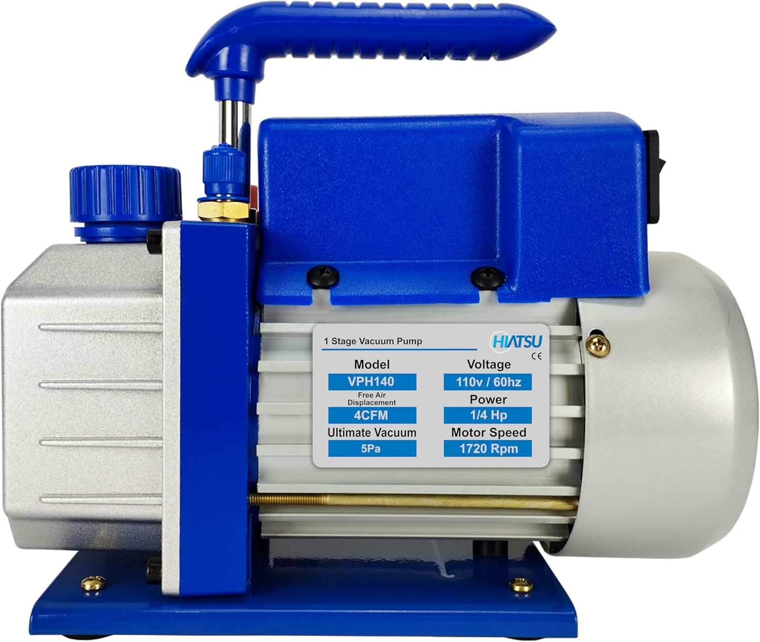 Hiatsu 4 CFM Vacuum Pump for AC System - HVAC Vacuum Pump - 1/4 HP Automotive AC Vacuum Pump - 110V/60Hz Air Conditioning Vacuum Pumps Mini Split