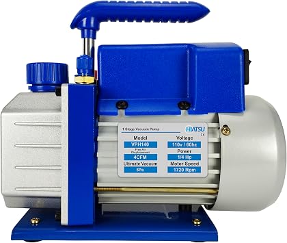 Hiatsu 4 CFM Vacuum Pump for AC System - HVAC Vacuum Pump - 1/4 HP Automotive AC Vacuum Pump - 110V/60Hz Air Conditioning Vacuum Pumps Mini Split