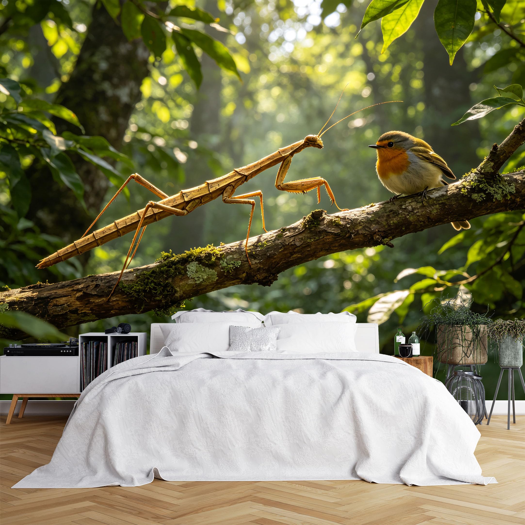 Lcythiazole Ch260615147 Custom Size Wall Murals Stick Insect Little Bird Branch Forest Scene Wall Murals Wildlife Wallpaper Vivid Self-Adhesive Removable Wallpaper For Study Room Entryway