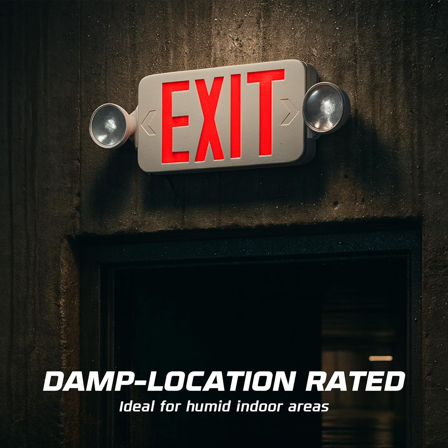 OHLECTRIC Red Exit Sign With Emergency Lights (2-Pack) LED Exit Light Combo, UL Listed, Dual Voltage 120/277V, 90-Minute Backup, Adjustable Heads, Snap-In Chevrons, Damp Location Rated, White Housing