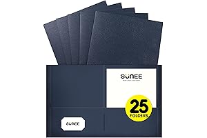 SUNEE 25-Pack Two-Pocket Letter Size Paper File Folders, Navy Blue