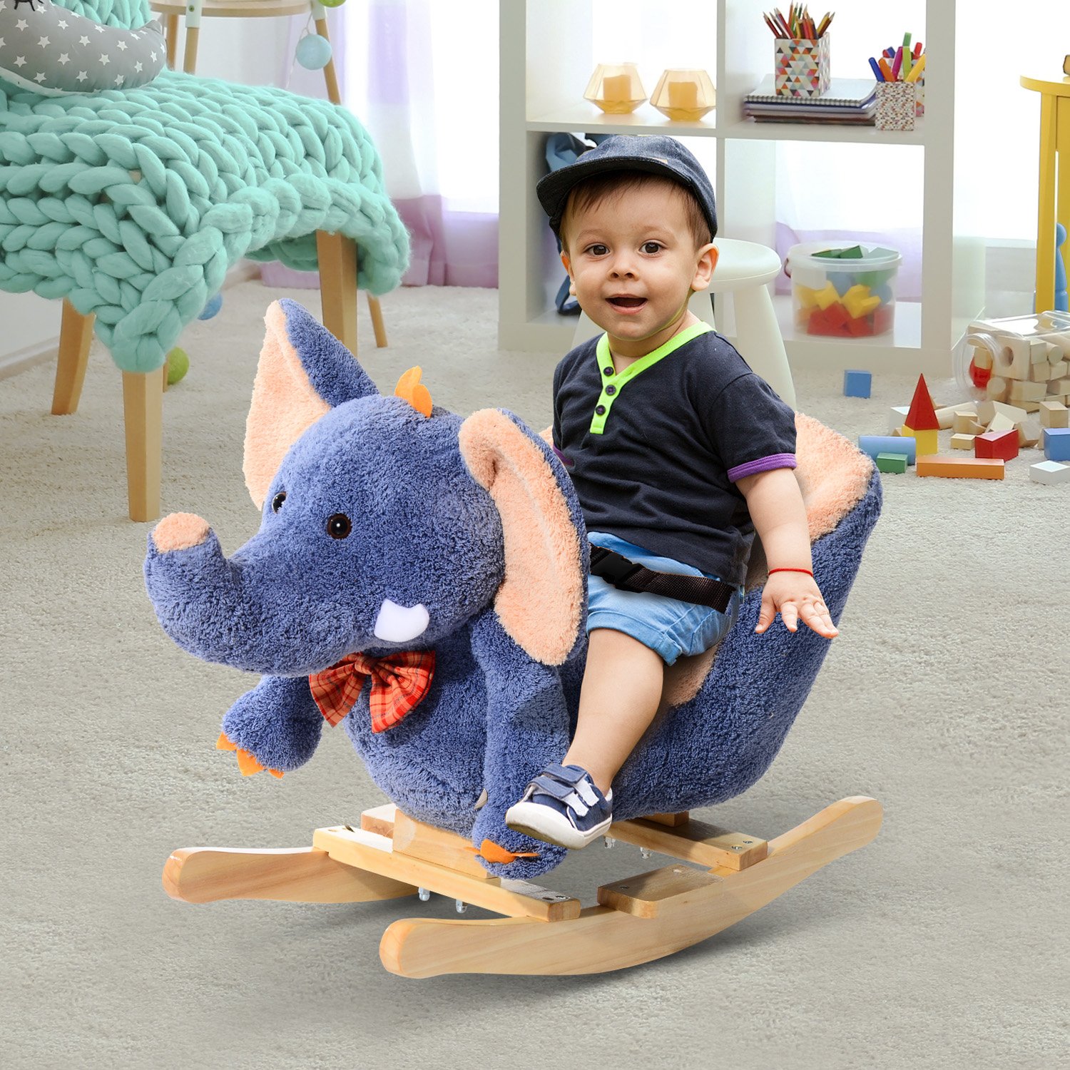 HOMCOM Schaukelpferd aus Holz Elefant für Kinder 60 x 33 x 45 cm
