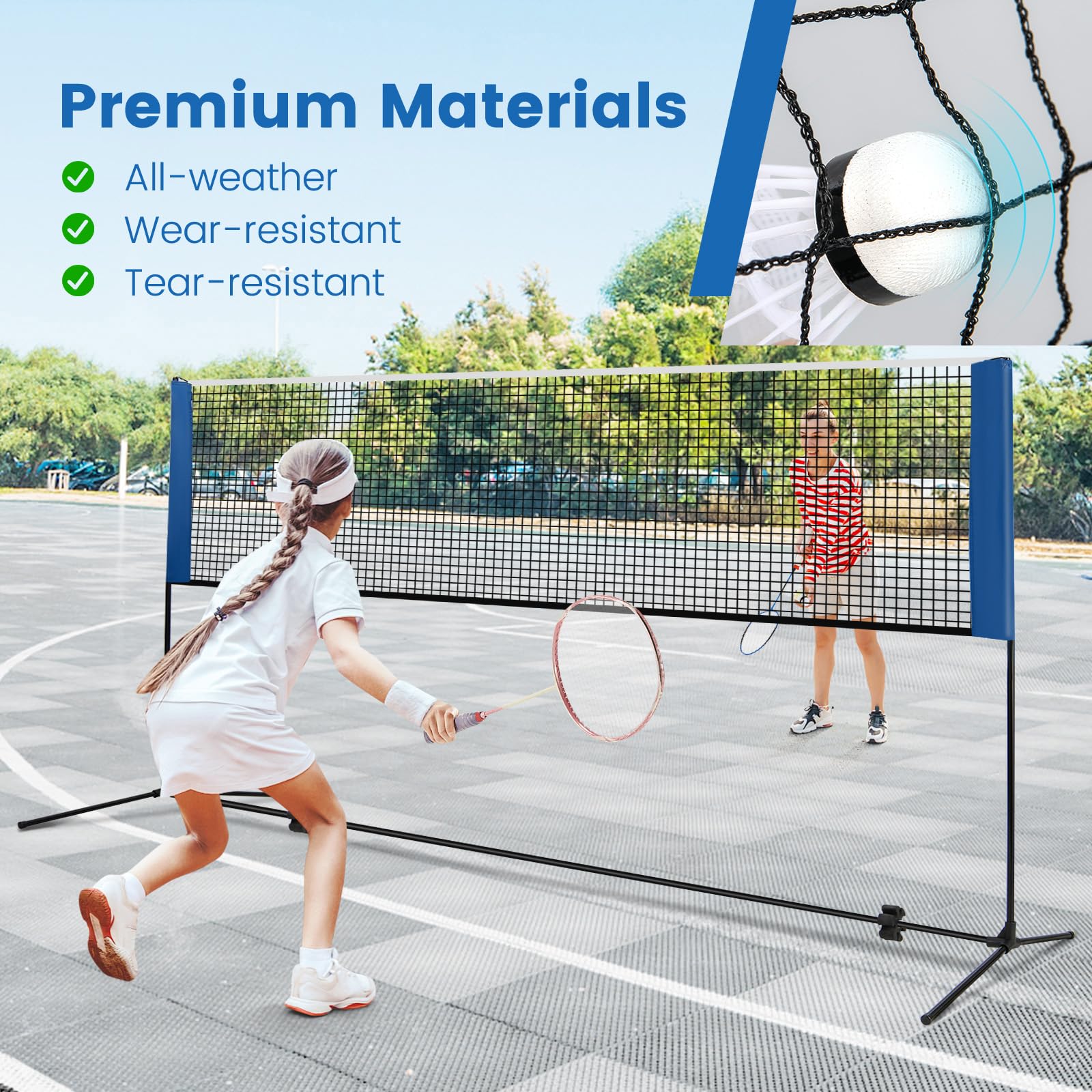 LIFEZEAL Red de Bádminton Plegable, Red de Tenis Ajustable Altura 89-115cm, con 2 Pelotas de Bádminton, Red Deportiva Portátil con Bolsa de Transporte