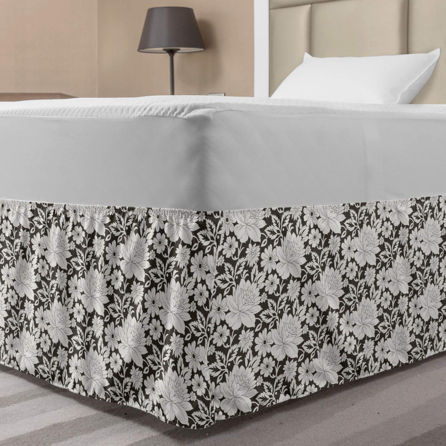 Lunarable Floral Bed Skirt Flourishing Wildflowers in Summer Garden Theme Rococo Old Fashioned Flora Art Elastic Bedskirt Dust