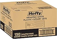 Hefty Individually Wrapped Disposable Plastic Utensils 150 Count - Forks Spoons Knives for Picnics BBQs Parties