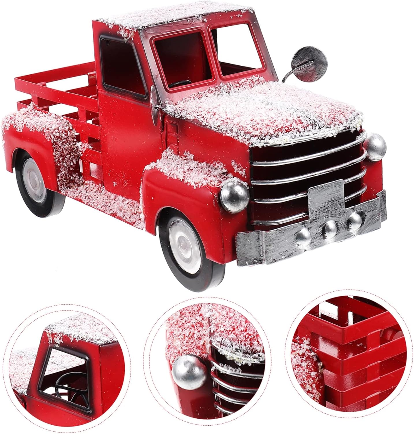 Truck Metal Sculpture Decorative Xmas Ornament for Holiday Desktop Decor Festive Car Model for Christmas Themed Display and Photography Prop