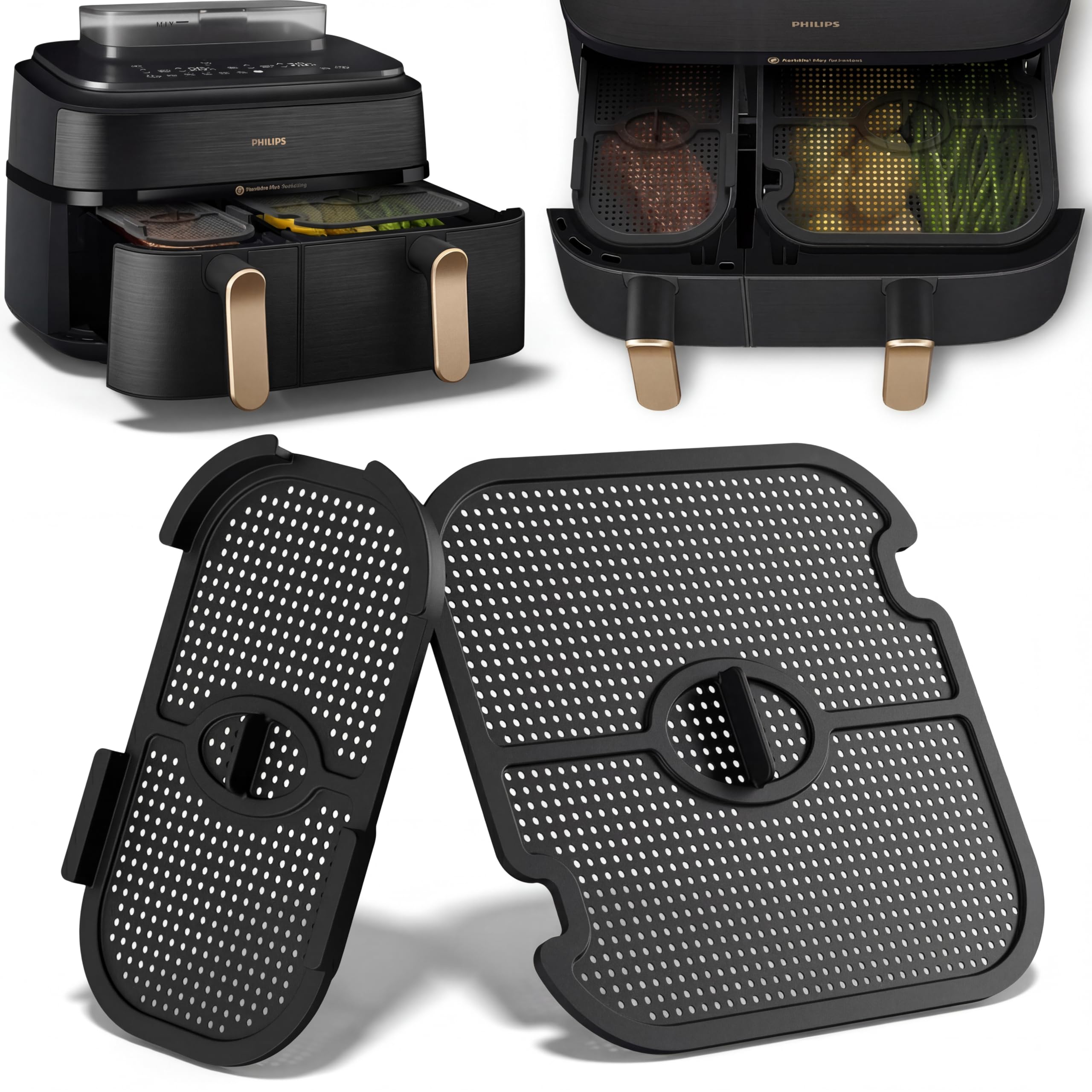 Faltbar Silikonform Heißluftfritteuse Zubehör Set Wiederverwendba Auflaufform für Philips Airfryer 3000-5000 Steam Dual Basket 9L