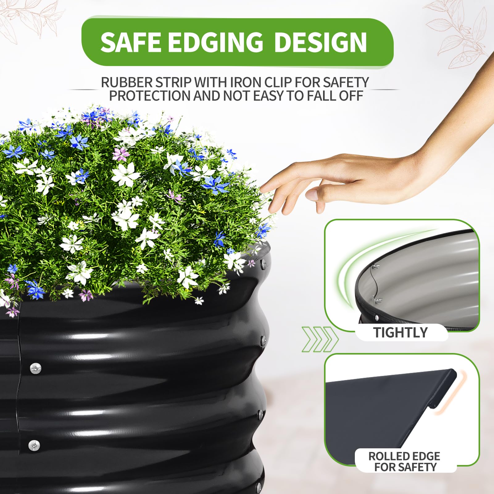Cama de jardín elevada galvanizada para Exteriores, Camas elevadas para jardinería, Caja de macetero de Metal, Kit de Cama de jardín elevada de Acero con Borde de Seguridad y Guantes para