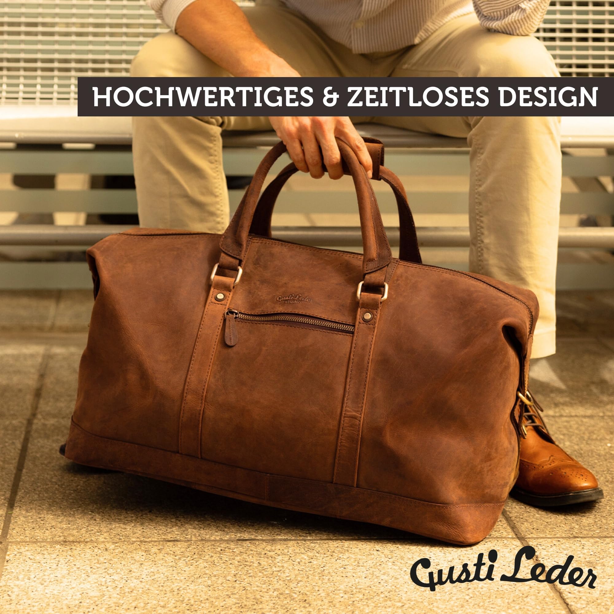Gusti Leder Weekender Herren Ruben - Reisetasche Herren aus Echtleder in Braun - 36 L Vintage Sporttasche für Kurztrips & Wochenendausflüge