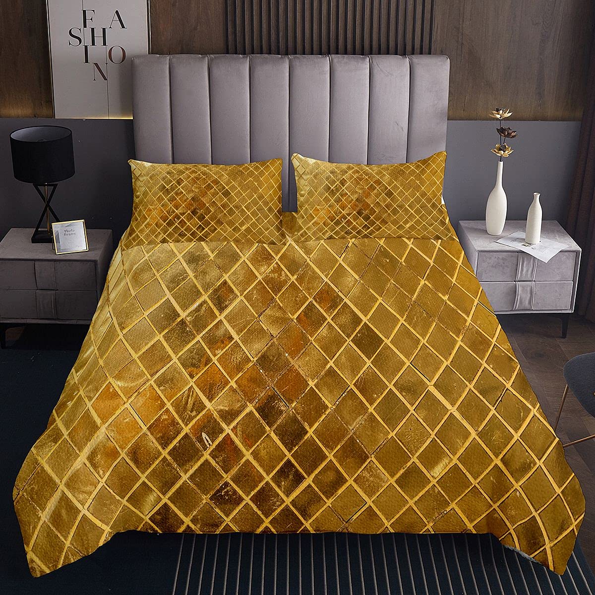 Loussiesd Copriletto trapuntato con diamanti dorati per ragazze ragazzi e bambini in stile geometrico set di copriletti trapuntati set di biancheria da letto per letto 3 pezzi260x240cm