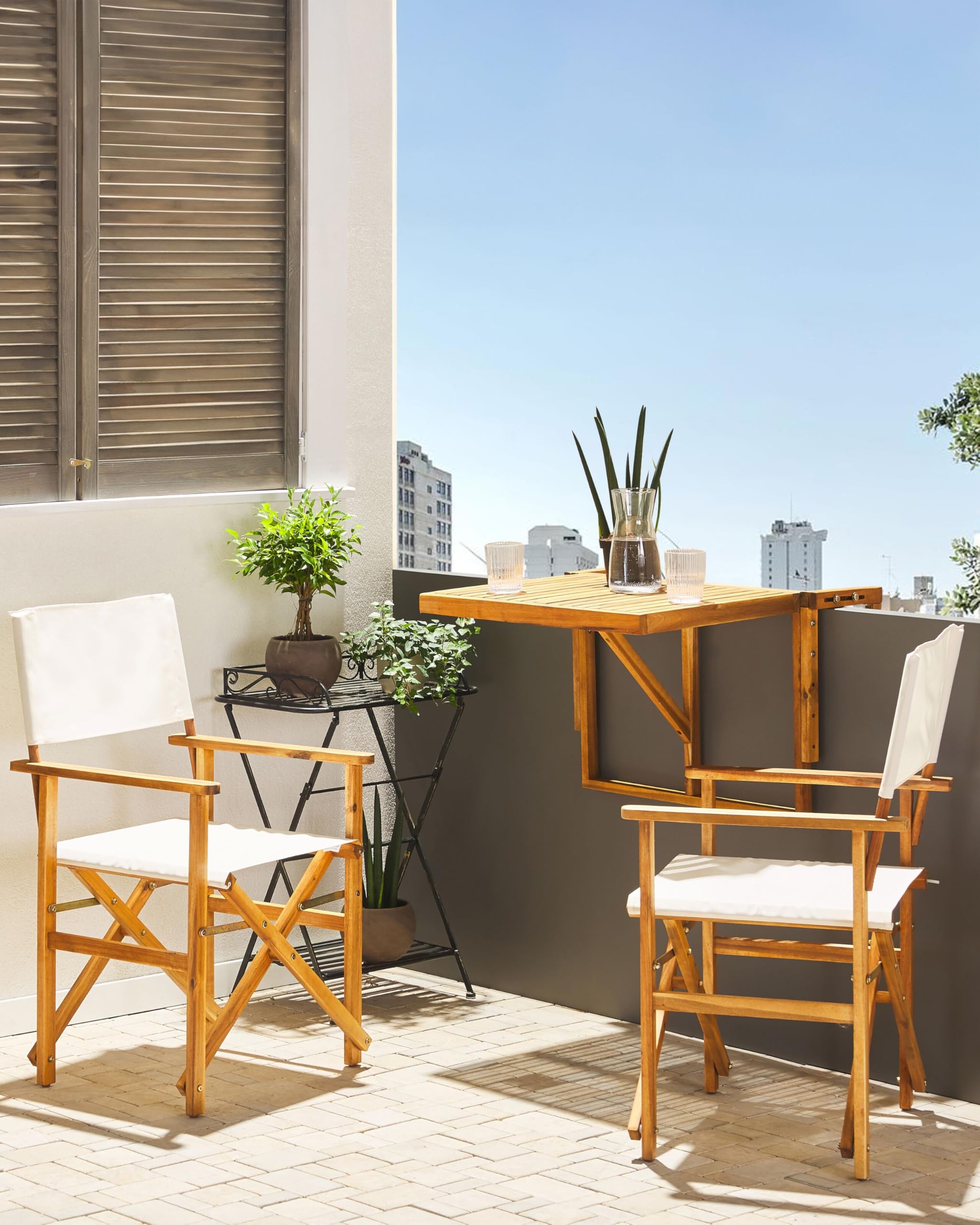 Beliani Conjunto de 2 sillas de jardín de Tela Blanco Crema Madera de Acacia Clara Plegable Director Cine