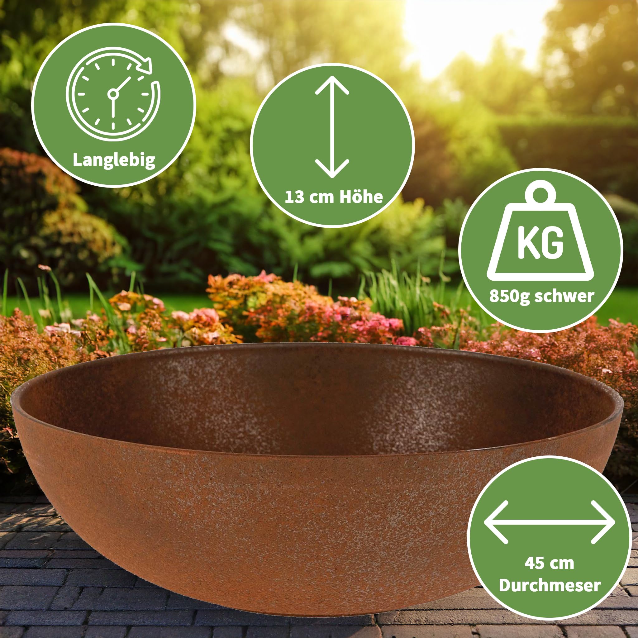 matches21 HOME & HOBBY Grote plantenbak voor buiten in 45 cm - Olijfgroen gemarmerd als weerbestendige bloembak - Decoratieve schaal