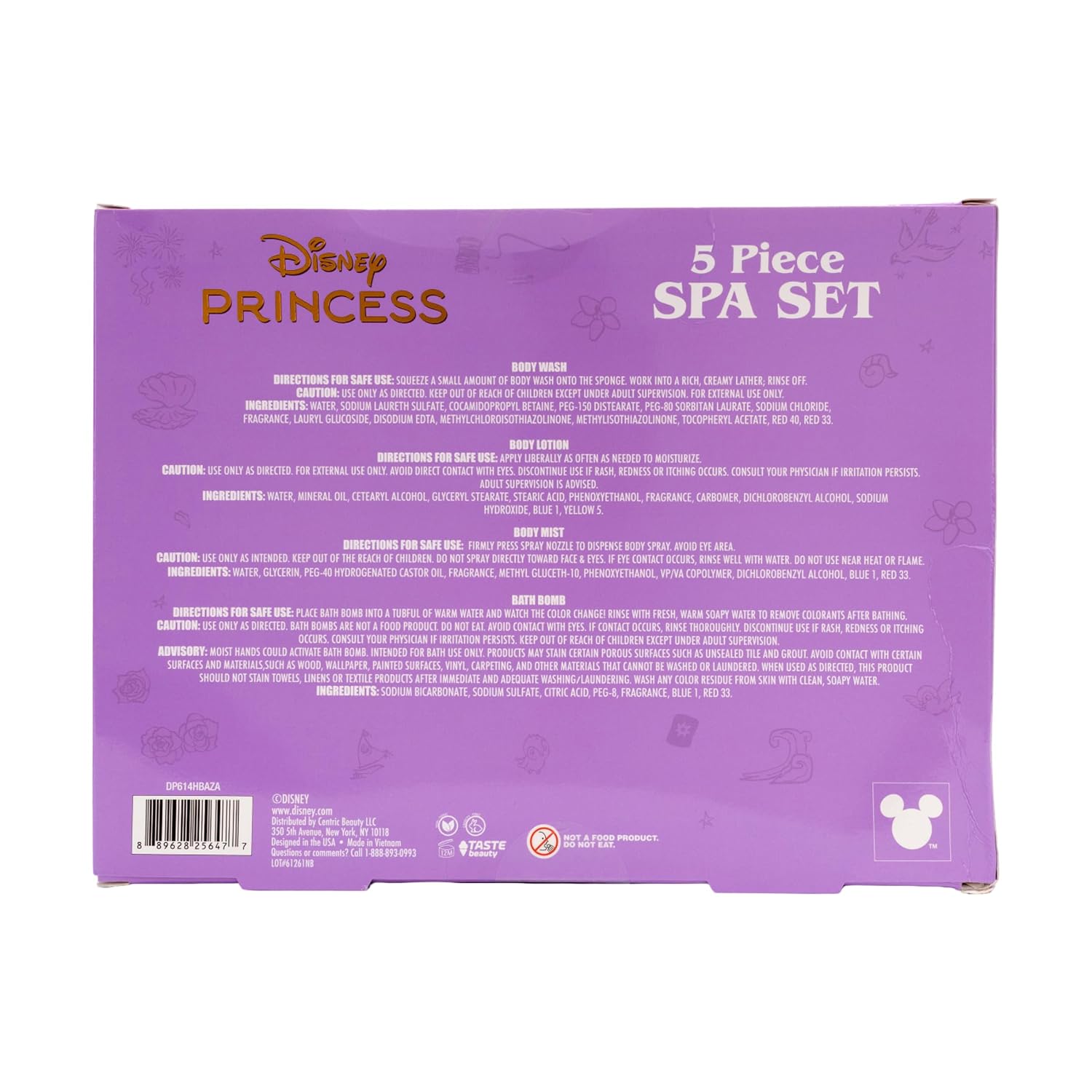 Disney Princess 5 Piece Spa Set – Body Wash, Lotion, Body Mist & Bath Bomb Gift Set for Girls