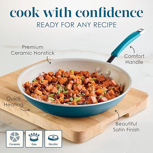 Miniatura 6 de Rachael Ray Cucina - Sartén antiadherente de cerámica, sartén abierta antiadherente de 12.5 pulgadas, apta para lavavajillas, color azul marino
