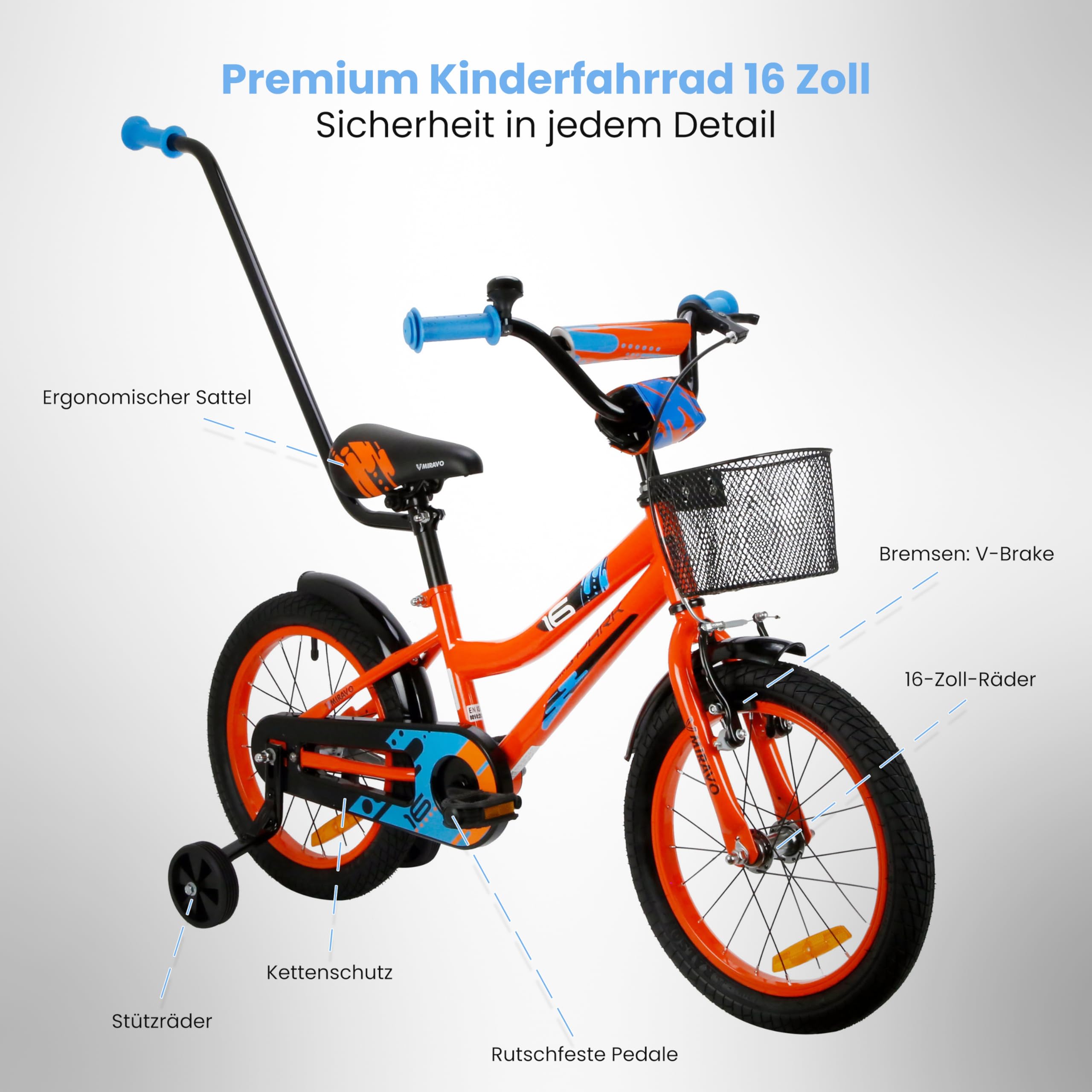 Kinderfahrrad Fahrrad Kinder Ab 2 Bis 8 Jahre Mit Schubstange V-Brake Bremsen Rückstrahl Aufkleber 12 14 16 20 Zoll Radgröße Korb Für Junge Spark