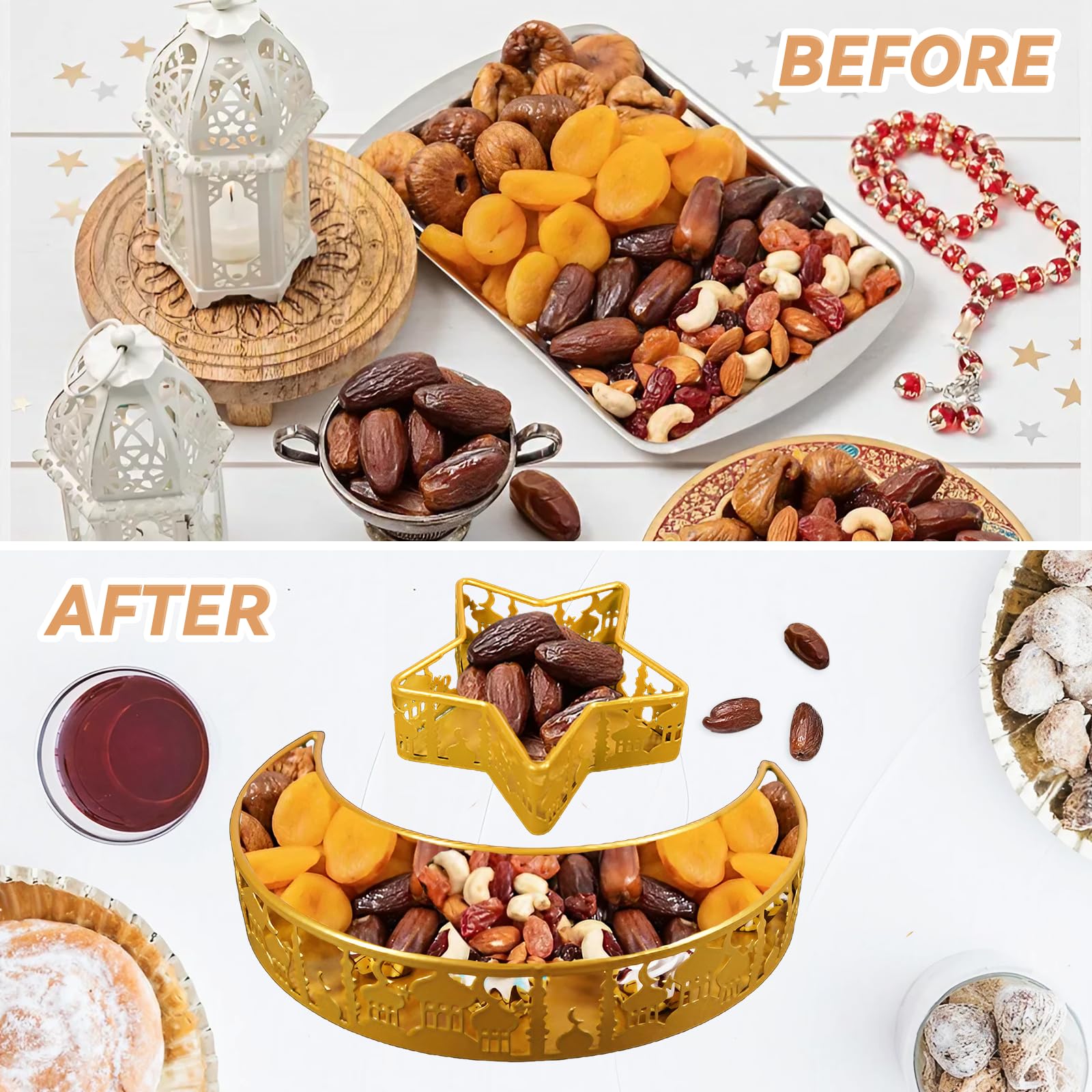 Handmade Ramadan Eid Mubarak Tray Gift Set – Islamic Party Decor For Dates, Chocolates, Dry Fruits, 12x12 Inch Acrylic/MDF Tray With Lid (Brown)