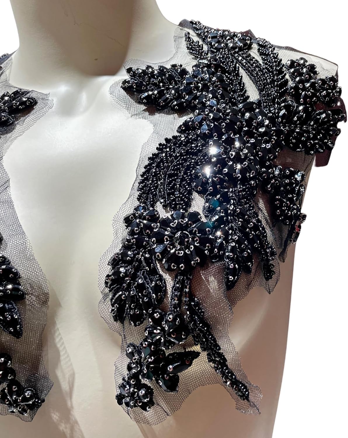 1 Pair of Handmade Rhinestone Appliques,26.5 * 18cm Black Applique for Dress Wedding,Banquet Evening Gown,Photograph Shot Sewing Rhinestone Patches (Black)