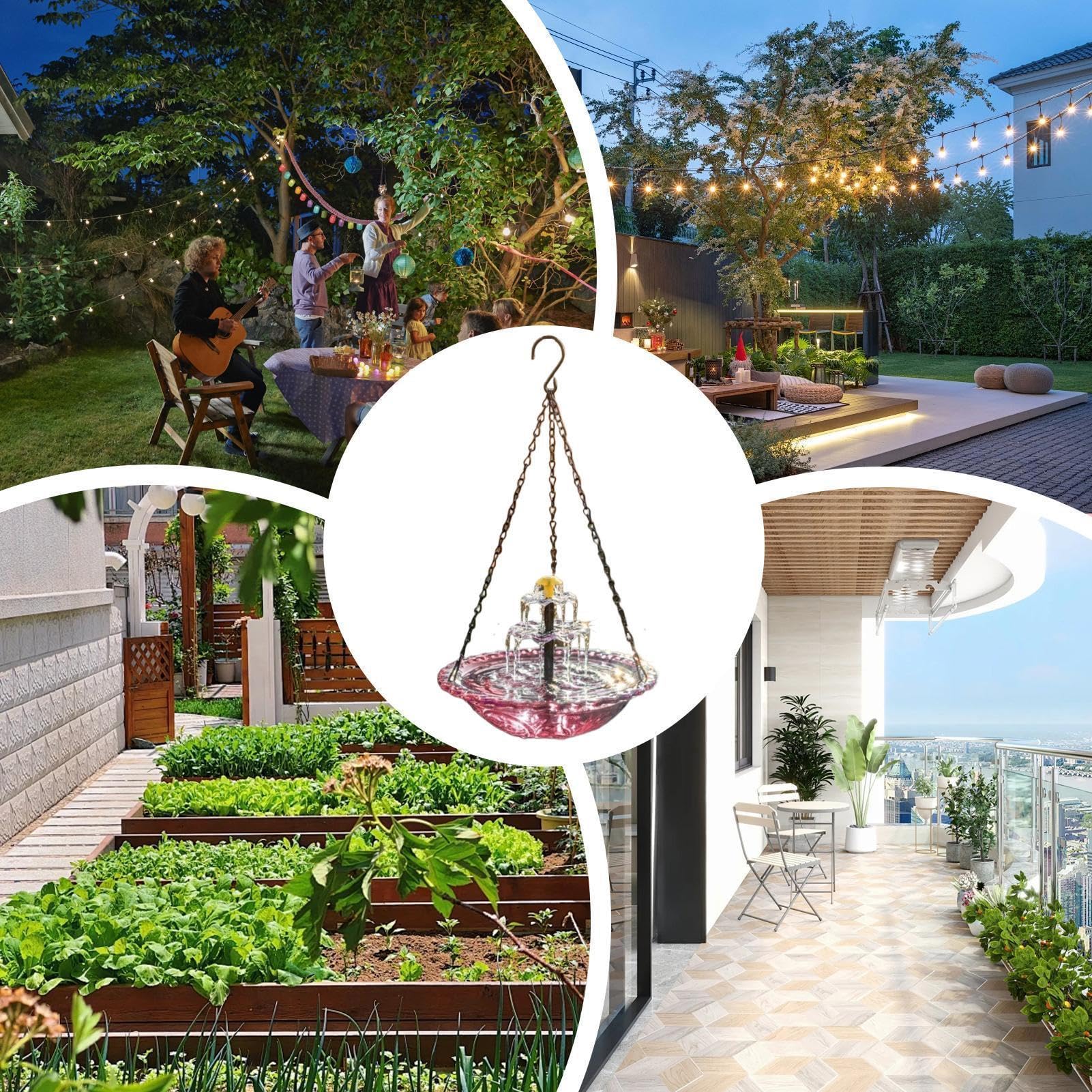Fuente para Pájaros Solar para Exteriores Decoración de Patio | Bebedero para Aves Decorativo para el Jardín para Patio Jardín Trasero Delantero Balcón Terraza Parque Jardineros