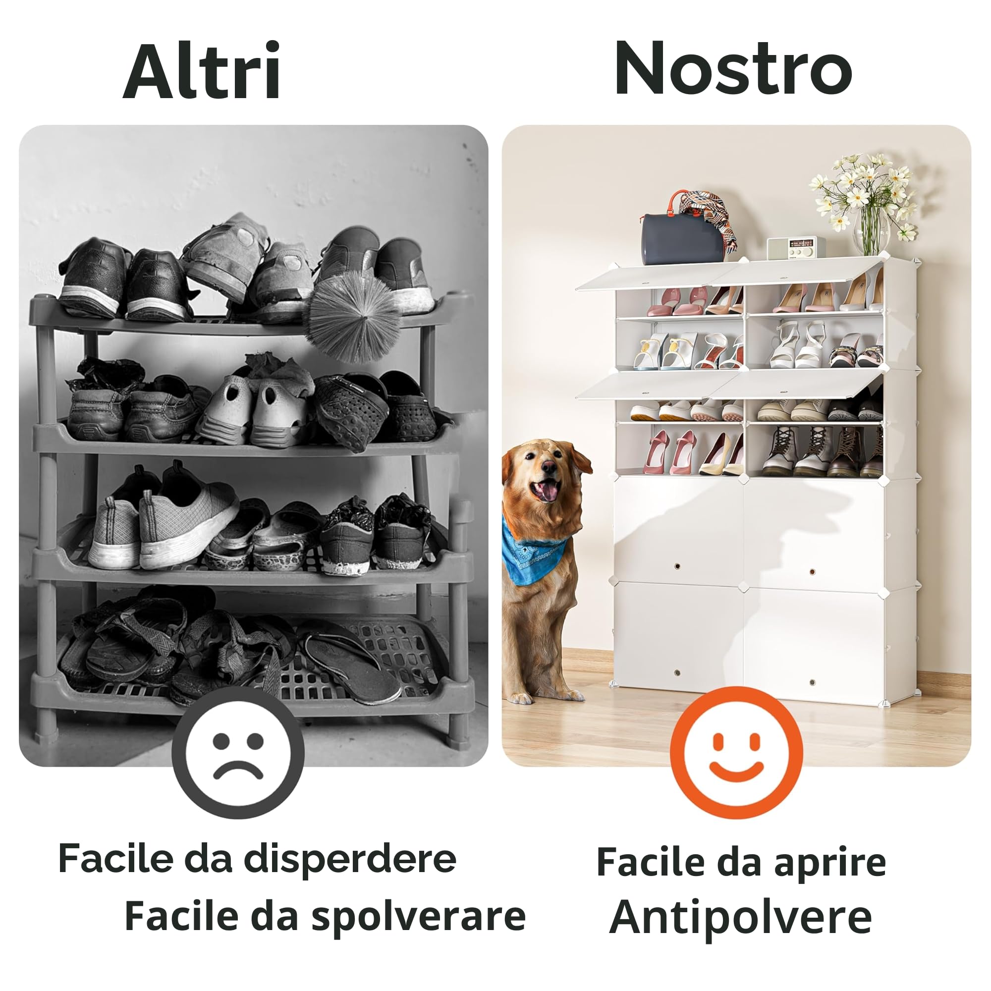 JOISCOPE Portatile, Scarpiera Plastica Antipolvere DIY, Scarpiere Componibili Multifunzionale, Scarpiere Moderne Salvaspazio, Adatto per uso Interno ed Esterno, Scarpiera Bianca, 2 x 6