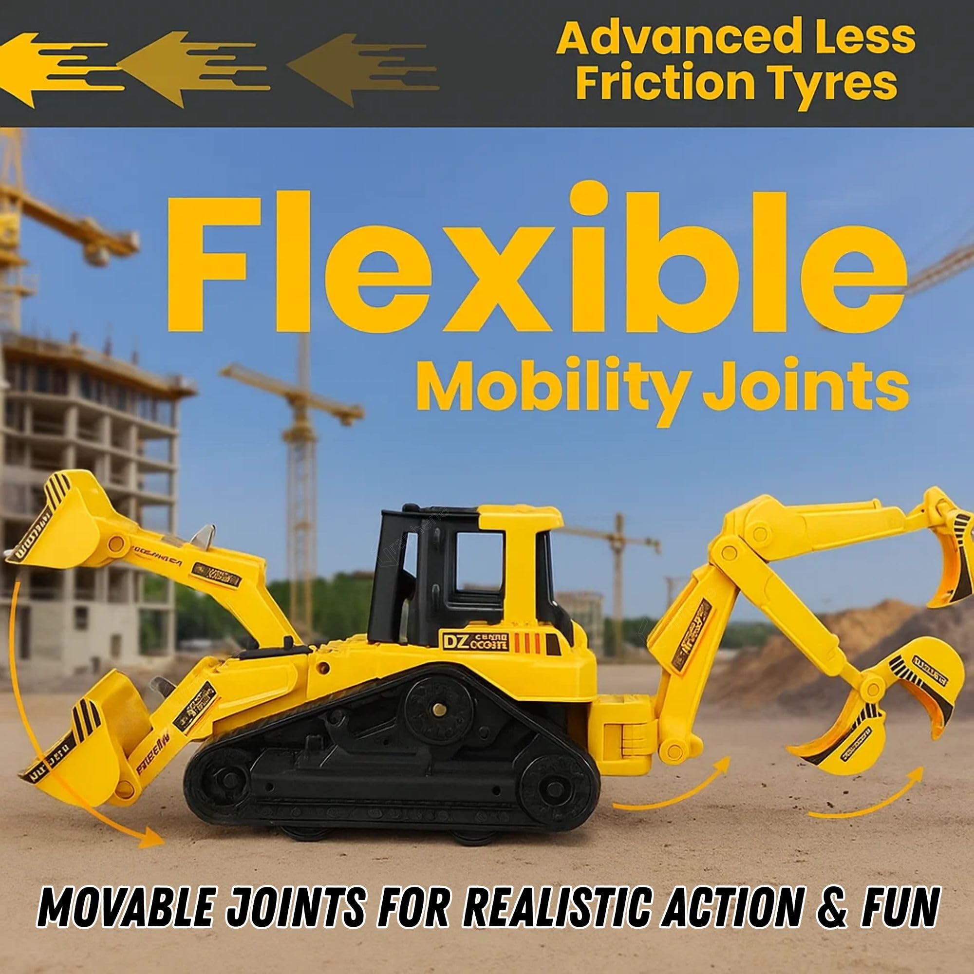 GRAPHENE 2in1 Construction Toy Bulldozer Excavator Engineer JCB Truck Movable Joints No Battery Needed Friction Power Vehicle for 1-5 Years Kids Boy Girl Toddlers 2