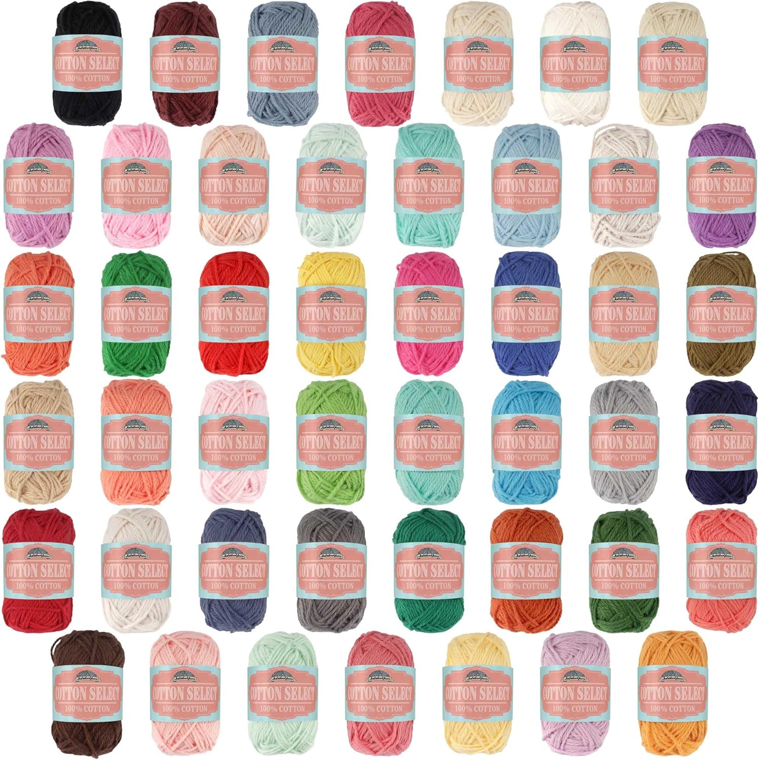 JubileeYarn Cotton Select Bonbon Yarn - 10g/Skein Sport Cotton - Variety Pack - 50 Skeins