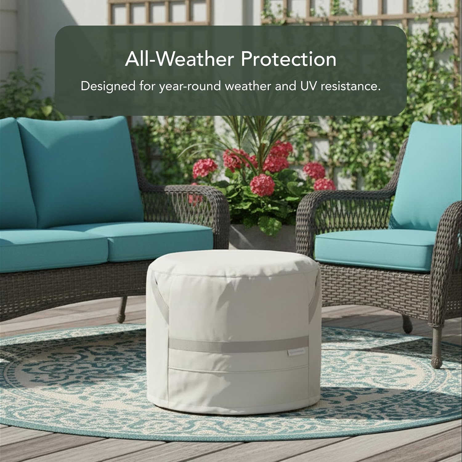 Covermates Prestige Round Accent Table Cover – 900D Polyester with Water-Resistant Backing, Covered Mesh Vents & Buckle Straps for Outdoor Patio Table Protection, 30DIAMETER x 18H, Stone