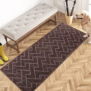 PURRUGS Dirt Trapping Door Mat 24" x 59", Non-Slip Machine Washable Entry Rug, Shoe Scraper, Dog Doormat, Super Absorbent Welcome Mat for Front & Back Door, Muddy Wet Shoes & Paws, Brown