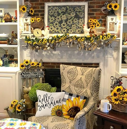 Miniatura 4 de 4TH Emotion TH107 - Juego de 4 fundas de almohada decorativas de verano de 18 x 18 pulgadas, decoración de abeja de girasol para almohadas de