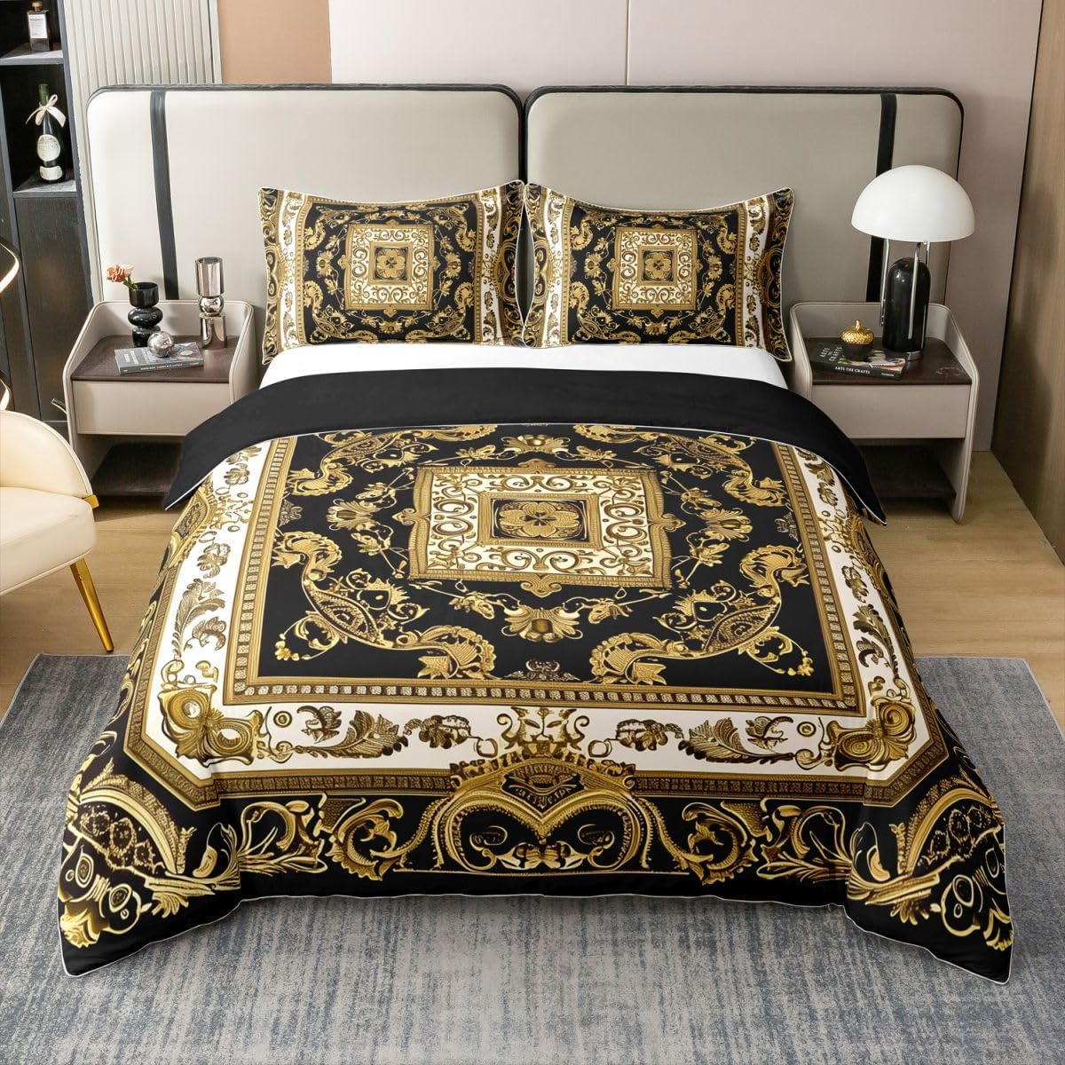 Erosebridal Golden Sun Moon 100% Cotton Duvet Cover Twin Size Starry Sky Sunflower Bedding Set for Kids Boys Girls Women Cosmic Planets Comforter Cover Mandala Paisley Bedclothes