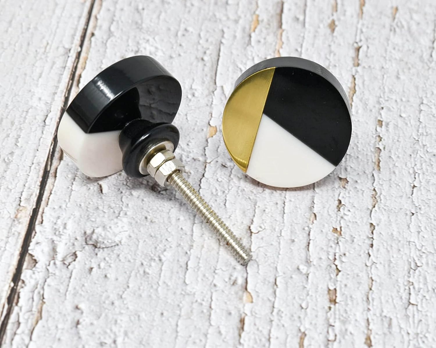 Three Tone Gold Designs Wood Resin Door Knobs, Vintage, Shabby Chic, Interior Furniture, Cabinet Cupboard Drawers Pulls Handles (Black) Set-6