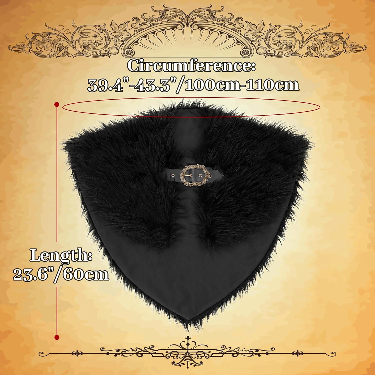 Medieval Faux Fur Shawl Victorian Shoulder Wrap Collar Adjustable Cape for LARP Renaissance Cosplay Costumes​