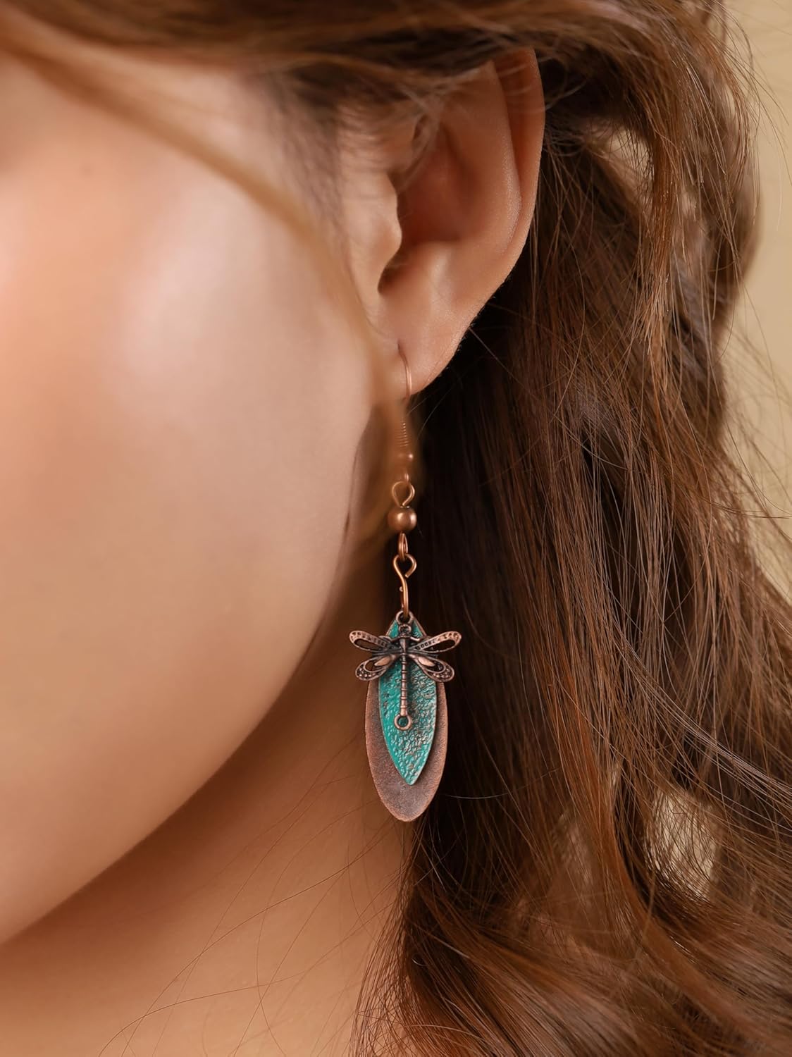 MINACHI Boho Antique Copper Tone Dragonfly Long Dangle Drop Earrings for Women with Patina Charm, Vintage Rustic Western Festival Statement Jewelry Gift - Image 5