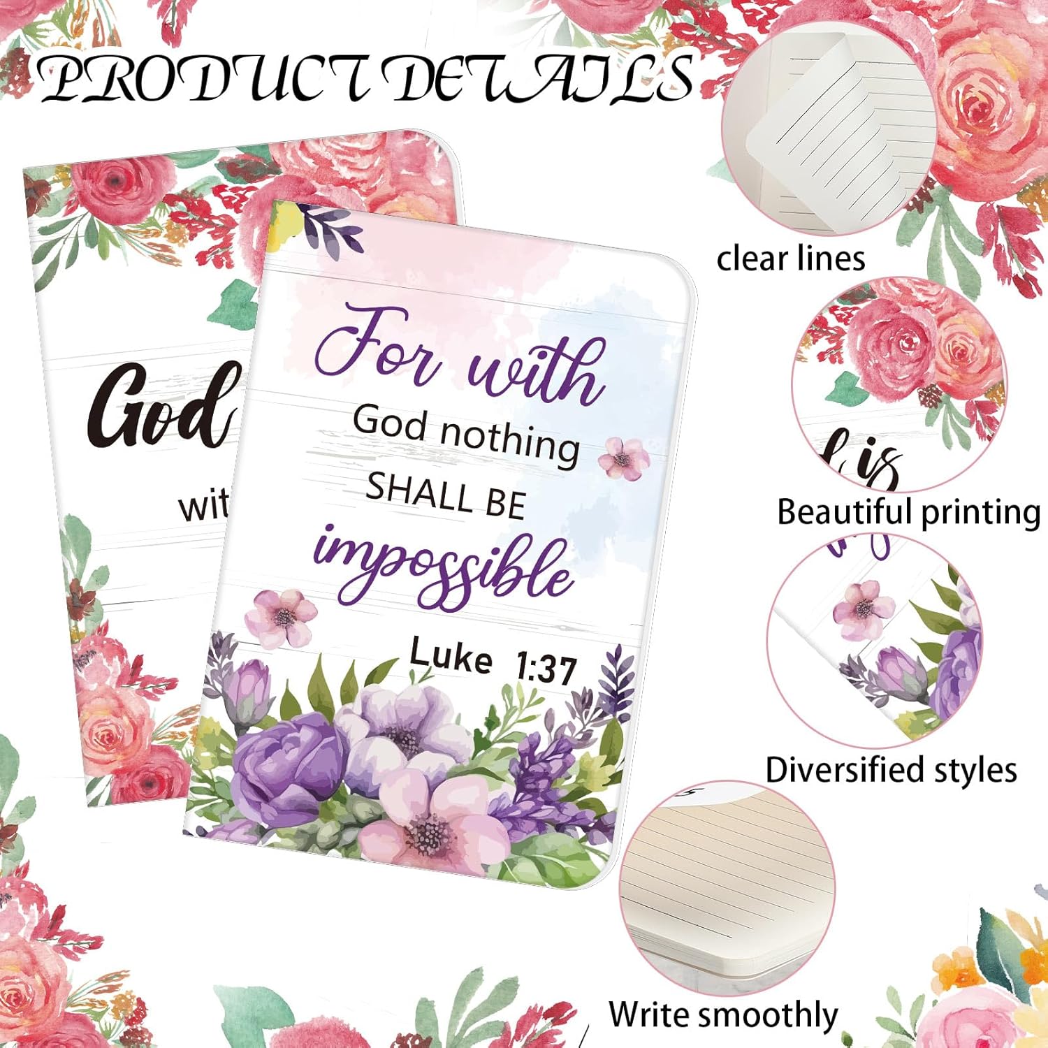 Gueevin 12 Pcs Flower Daily Prayer Gift for Women Bible Verse Notebooks Rustic Floral Inspirational Scripture Quotes Pocket Notepads 5 x 8 Inches Easter Religious Gift for Church Pastor Sunday Favors