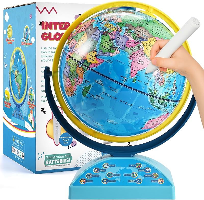 Interactive Globe for Children Ages 6-12, Educational Toys Smart Pen | 300+ Geography Quiz Games | Learning Earth World Globe for Kids Ages 6+ Classroom, Home, Birthday Gift Idea