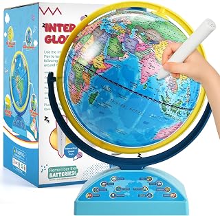 Interactive Globe for Children Ages 6-12 | Educational Toys with Smart Pen, 300+ Geography Quiz Games | Learning Earth World Globe for Kids Ages 6+ Classroom, Home, Birthday Gift Idea