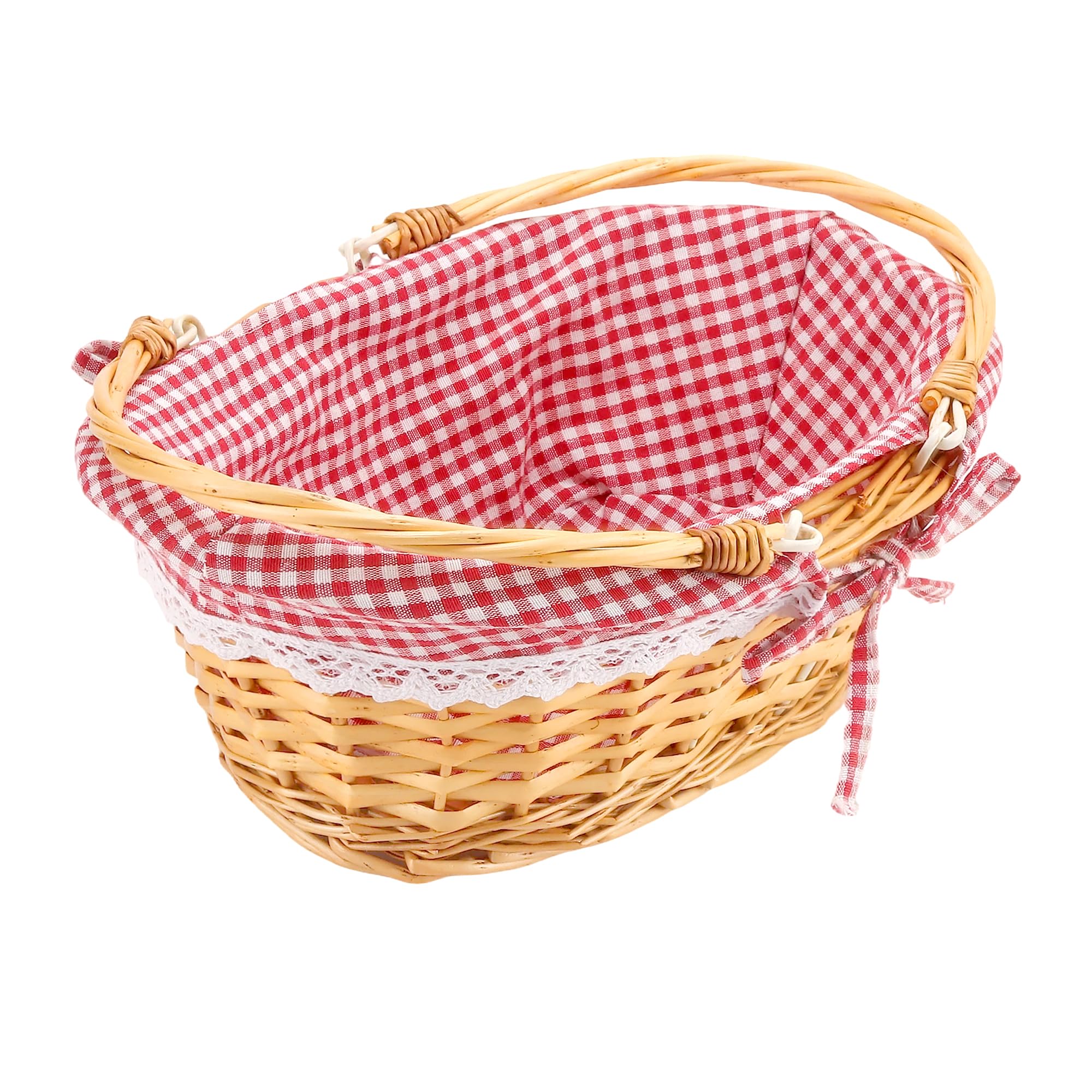 1 panier en osier avec anse - 36 x 28 x 17 cm - Panier de pique-nique ovale tressé avec poignées doubles et doublure - Panier vide, pour pique-nique, camping, mariage, décoration de Pâques