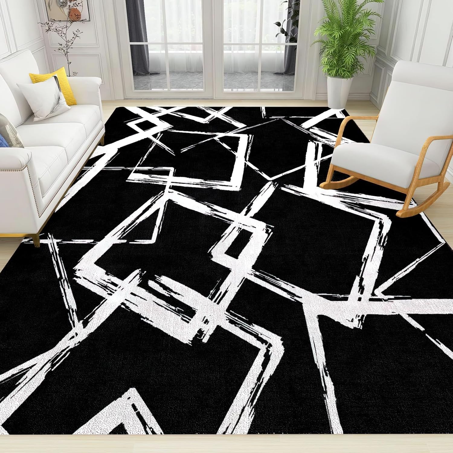 Rug 6x9 Green Gold Black Abstract Art Easy Clean Rug, Emerald Green Gold Gray Soft Non-Skid Carpet Throw Rugs for Kids Teen Girls Boys Bedroom, Living Room Bathroom Classroom Office