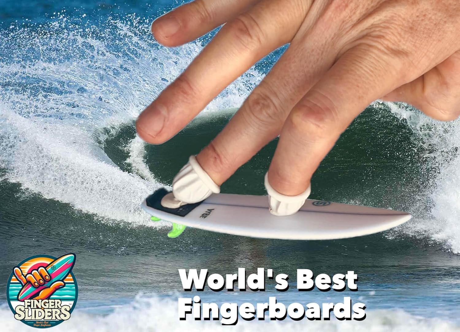 Finger Sliders: 2026 "VYBE" 1 Mini Surfboard INCLUDES 3 SETS of FINS White Shortboard with Tri-Fins Finger Board Surfing Art Surfer Beach Decor Surf Accessory (Blue, Green & Black Fin sets) 13+