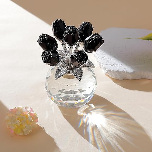 Miniatura 4 de Movdyka Figura de cristal de rosa negra con jarrón, ramo de flores, regalos para esposa, novia, mujer, rosas negras falsas, decoración gótica de