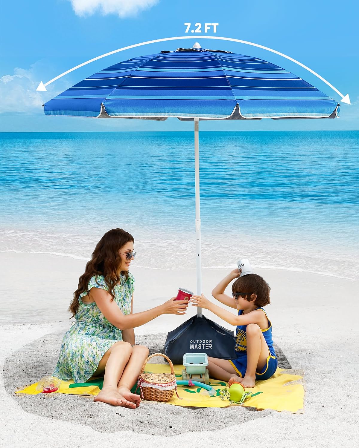 OutdoorMaster Beach Umbrellas for Sand with Sandbag & Anchor, 7.2ft Adjustable Umbrella for Beach Heavy Duty Wind, Portable UPF50+ Sunshade with Carry Bag for Patio thumbnail