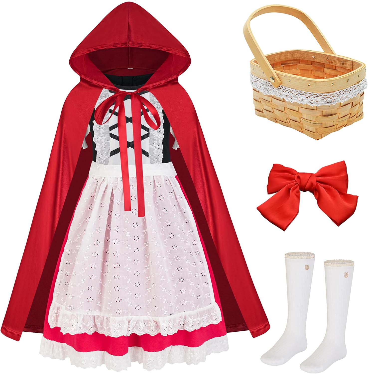 EBYTOP Disfraz de Halloween para niños y niñas, mini vestido rojo con capa y accesorios