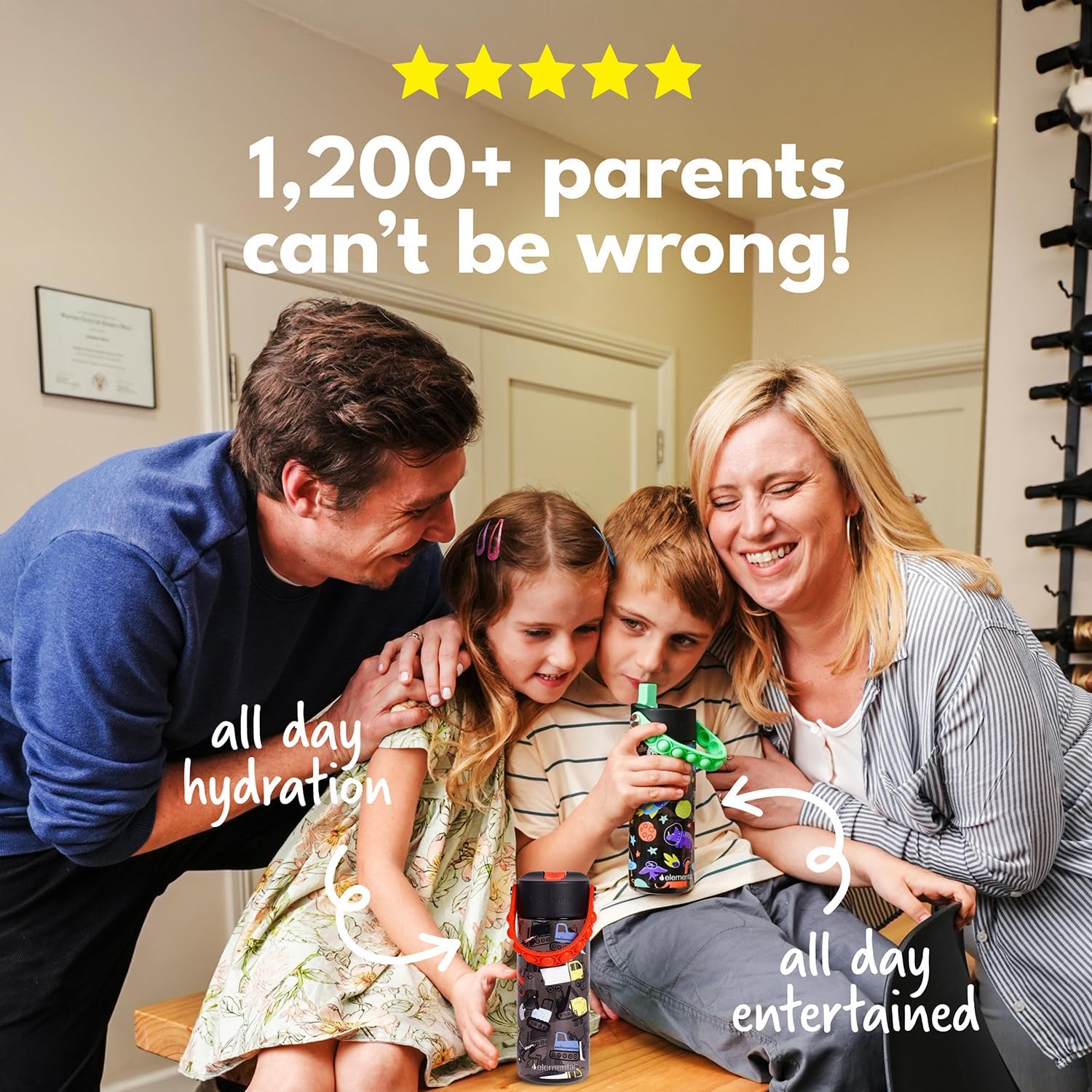 Elemental Water Bottles for Kids - Splash Kids Water Bottle for School with Pop-it Handle - BPA Free Tritan Plastic Water Bottle with Straw Leak Proof when Spout is Closed - Construction - 18oz - Image 2